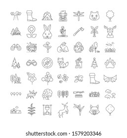 Forestry linear icons, signs, symbols vector line illustration set