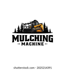 Forestry Mulcher Machine, Land Mulcher Logo Illustration Isolated Vector