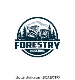 Forestry Mulching Machine,  Land Clearing Mulcher Logo Isolated Vector