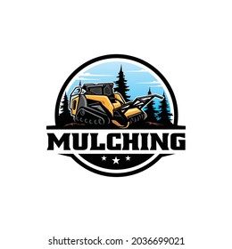 Forestry Mulching Machine, Land Clearing Mulcher Isolated Logo Vector