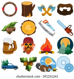 Forestry set of icons and logos.