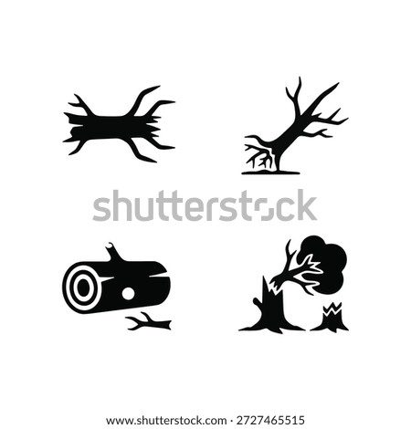 Forestry and timber industry icons featuring wood logs, tree stumps, and chopped wood pieces.