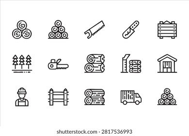 Forestry and Timber Line Icon Set for Industrial Applications