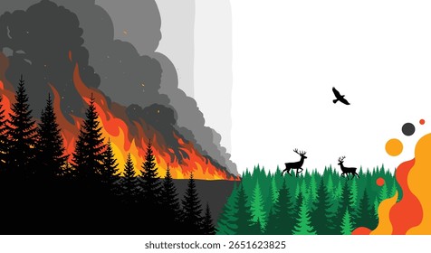 Florestas ardem com incêndios incontrolados que ameaçam a vida selvagem e diversas paisagens naturais em um evento ambiental catastrófico