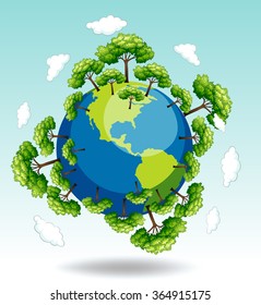 Forests around the earth illustration