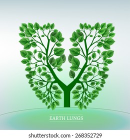 Forests are the Earth lungs! Vector iconic illustration of a tree in a shape of lungs. 