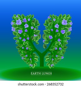 Forests are the Earth lungs! Vector iconic illustration of a tree in a shape of lungs. 