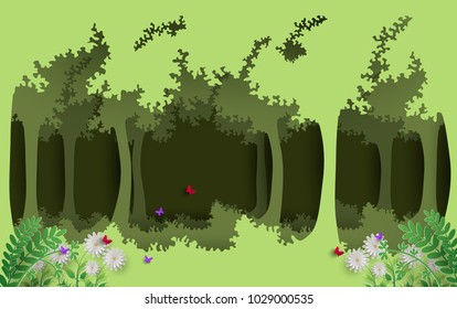 forests and the environment.  paper art design.