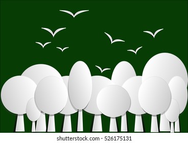 Forests with many bird with paper cute