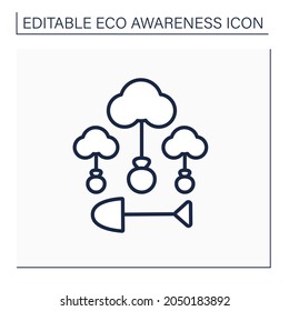 Forests regrowing line icon. Reforestation. Afforestation after disasters or cutting down woods. Eco awareness concept. Isolated vector illustration. Editable stroke