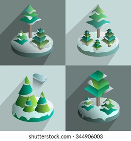 Forests trees icon set. Isometric view.Vector illustration.