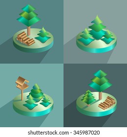 Forests trees icon set. Isometric view. Vector illustration.