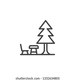 Forest,vacation line icon. linear style sign for mobile concept and web design. Camping bench with table under the Tree outline vector icon. Symbol, logo illustration. Pixel perfect vector graphics