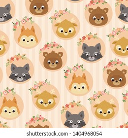 Forest/woodland animals seamless pattern. Children's room wallpaper. Kid's room wall art