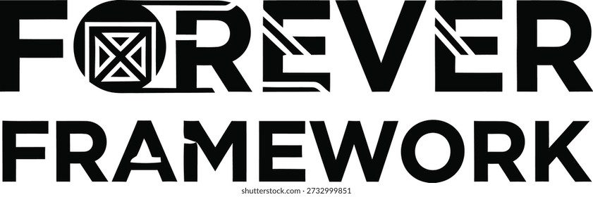 Ilustración vectorial de diseño de camiseta de tipografía abstracta Forever Framework para estructuras de diseño moderno, conceptos arquitectónicos y longevidad sobre fondo transparente.
