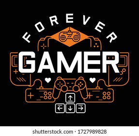 forever gamer. joystick. play game. boys graphic tees vector illustration design and other uses