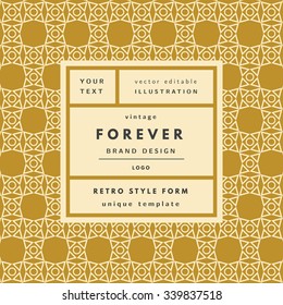 Forever gold Vintage modern logo in frame outline geometric background. Retro label package template