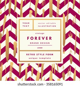 Forever gold Vintage modern logo in frame outline geometric background. Retro label package template