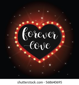 forever love banner neon light heart. vector romantic vintage