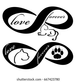 Forever love icon with cat  isolated on white background. Vector illustration.