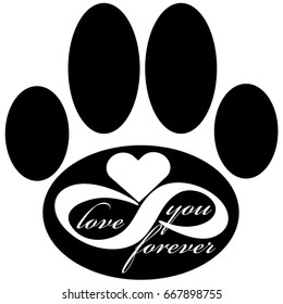 Forever love icon with dog paw isolated on white background. Vector illustration.