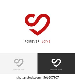 Forever Love Logo - Red Heart And Infinity Symbol. Valentine And Relationship Vector Icon.