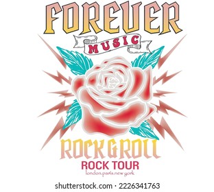 Forever music colorful vector t-shirt design. Rock and roll poster design.