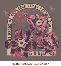 Forever Or Never Take Me Away Slogan With Flowers and Stripes for Tshirt Graphic Vector Print