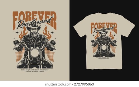 Forever Roadbound Motorcycle t-shirt design. retro vintage t shirt design. t-shirt design vector for print. Motorcycle old style badge. monochrome logo design vector illustration. quotes for t shirt