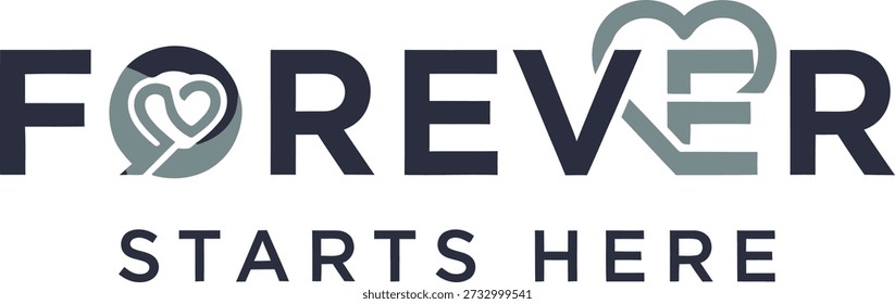 Forever Starts Hier Slogan Typografie T-Shirt-Design Vektorgrafik für Hochzeitsfeier Engagement romantischen Weg und Neubeginn auf transparentem Hintergrund.
