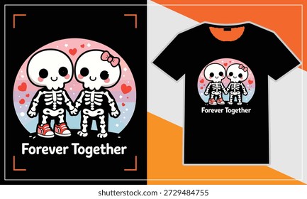 Forever Together Niedliches Skelett Paar Valentine T Shirt Vektor Design
