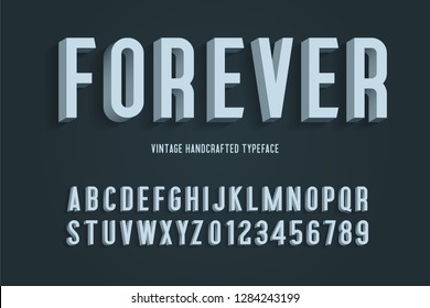 forever vintage handcrafted 3d alphabet. retro font. vector illustration