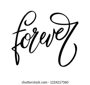 Forever word black color calligraphy lettering style vector art isolated on white background