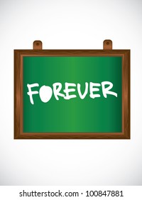 "forever" word with white chalk at board