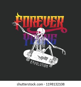 Forever Young Skate Skeleton Vector Print