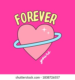 PARA SIEMPRE TIPOGRAFÍA, ILUSTRACIÓN VECTORIAL DE UN CORAZÓN CON ESTRELLAS, VECTOR DE IMPRESIÓN DE LEMA