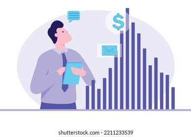 Forex backdrop template business man column chart sketch.