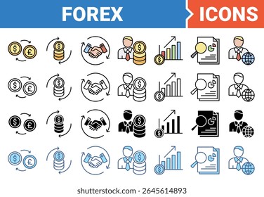Forex banner icon set with multiple style collection.