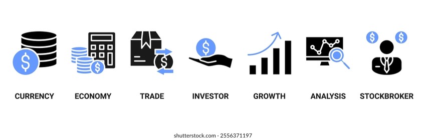 Forex banner web icon vector illustration concept with icon of currency, economy, trade, investor, growth, analysis and stockbroker