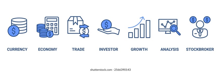 Forex banner web icon vector illustration concept with icon of currency, economy, trade, investor, growth, analysis and stockbroker