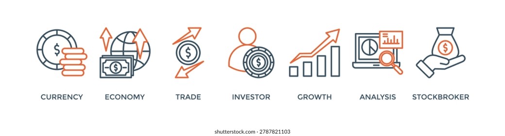 Forex banner web icon vector illustration concept with icon of currency, economy, trade, investor, growth, analysis and stockbroker