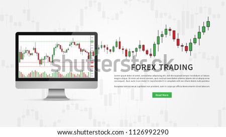 Forex chart for currency trading on desktop vector illustration. Financial stock market concept for webpage banner.