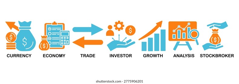 Forex icon set Aqua Orange Flat concept for currency, economy, trade, investor, growth, analysis and stockbroker