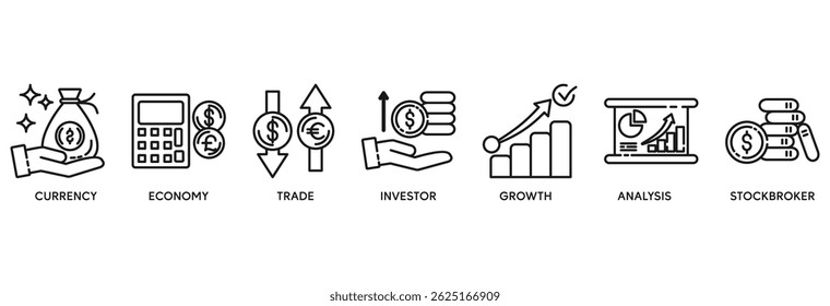 Forex icon set vector illustration concept relate to currency, economy, trade, investor, growth, analysis and stockbroker