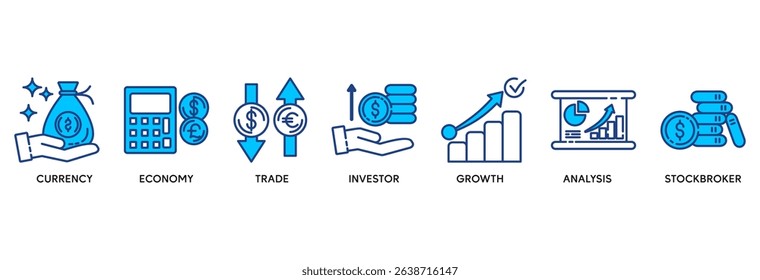 Forex icon set vector illustration concept relate to currency, economy, trade, investor, growth, analysis and stockbroker