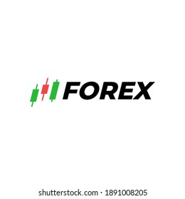 Forex Logo. Candlestick Trading Chart Analyzing In Forex Logotype.