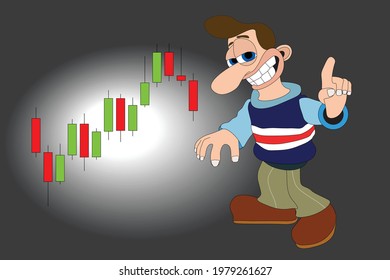 Forex man with cheeky smile - flat design