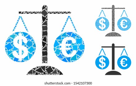 Forex market scales composition of tuberous parts in variable sizes and shades, based on forex market scales icon. Vector tuberous parts are composed into mosaic.