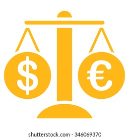 Forex Market vector icon. Style is flat symbol, yellow color, rounded angles, white background.