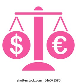 Forex Market vector icon. Style is flat symbol, pink color, rounded angles, white background.